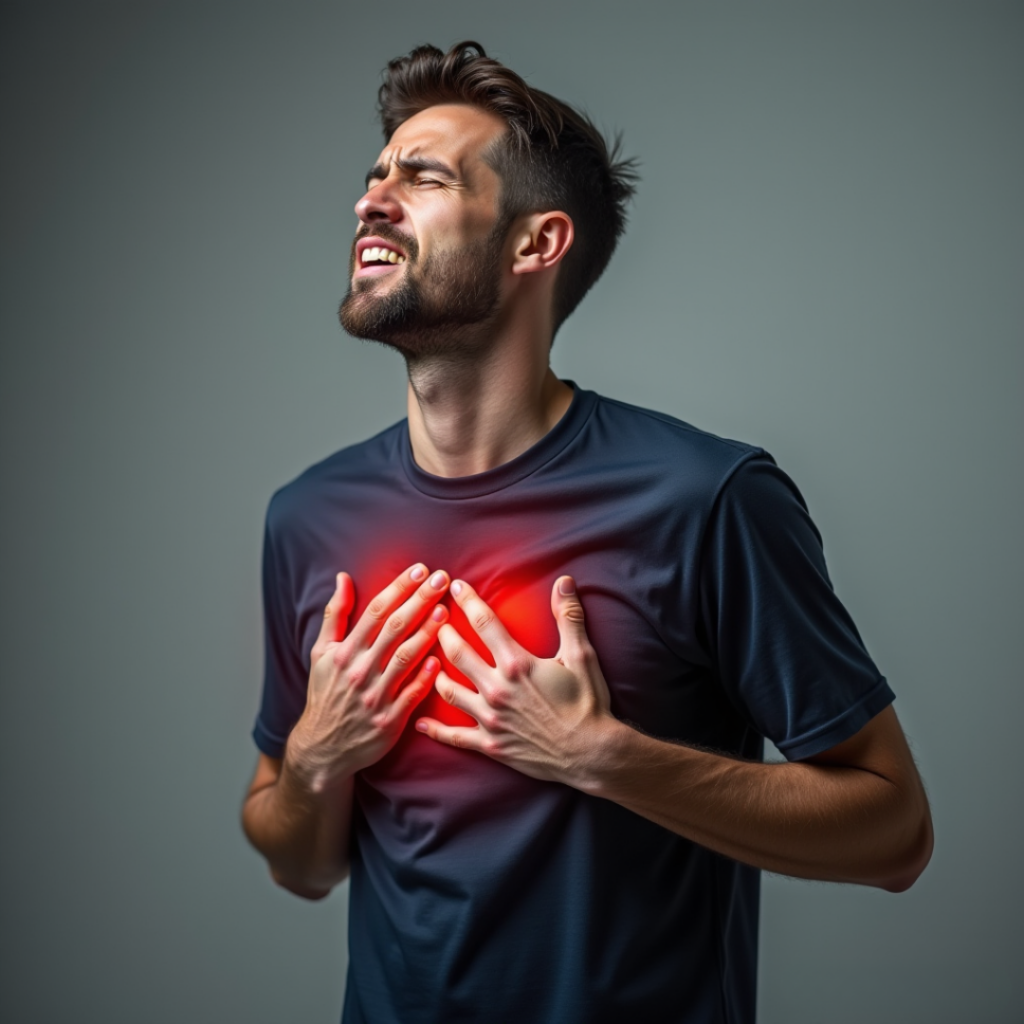 Chest Pain: A Potential Sign of Nutrient Deficiency - Seaflora Skincare a man grabbing his chest in pain