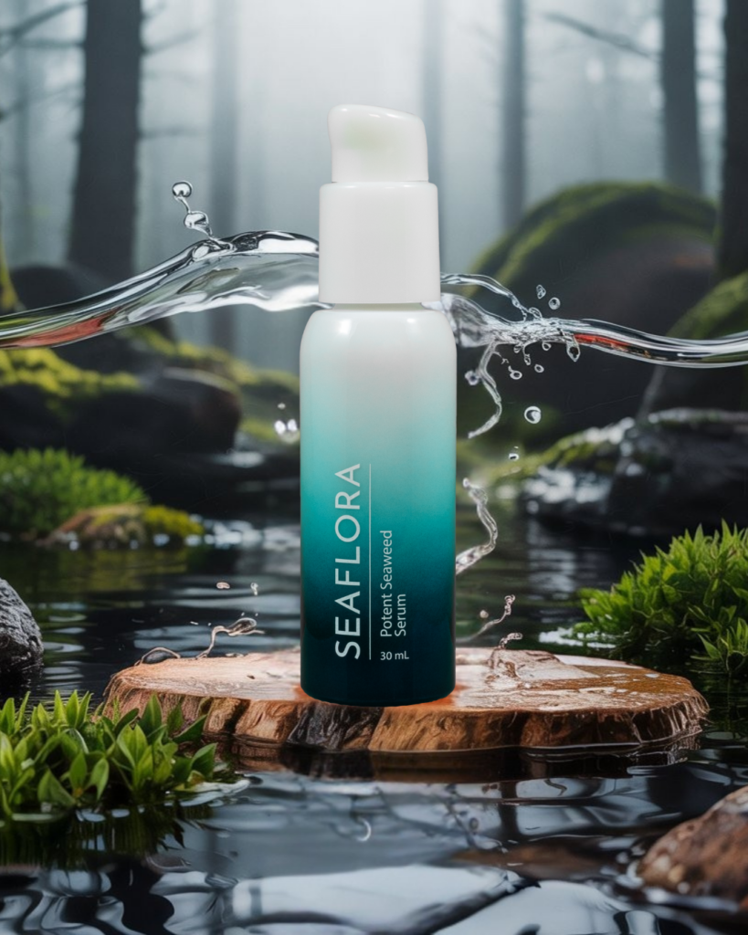 Seaflora's Potent Seaweed Serum that contains Astaxanthin which is found in Seaweed.
