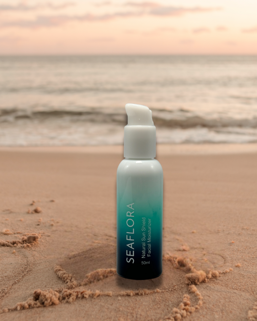 Seaflora's Natural Sun Shield that contains Astaxanthin which is found in Seaweed.