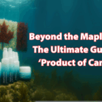 Seaflora skincare products displayed underwater on a mossy rock above a sandy seabed, with a Canadian flag crafted from seaweed in the background and the blog title “Beyond the Maple Leaf: The Ultimate Guide to ‘Product of Canada’” overlaid on the image.