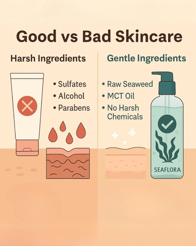 Good vs Bad Skincare: Why Seaflora’s Seaweed-Based Ingredients Win Every Time - Seaflora Skincare What protects your skins microbiome and what doesn't