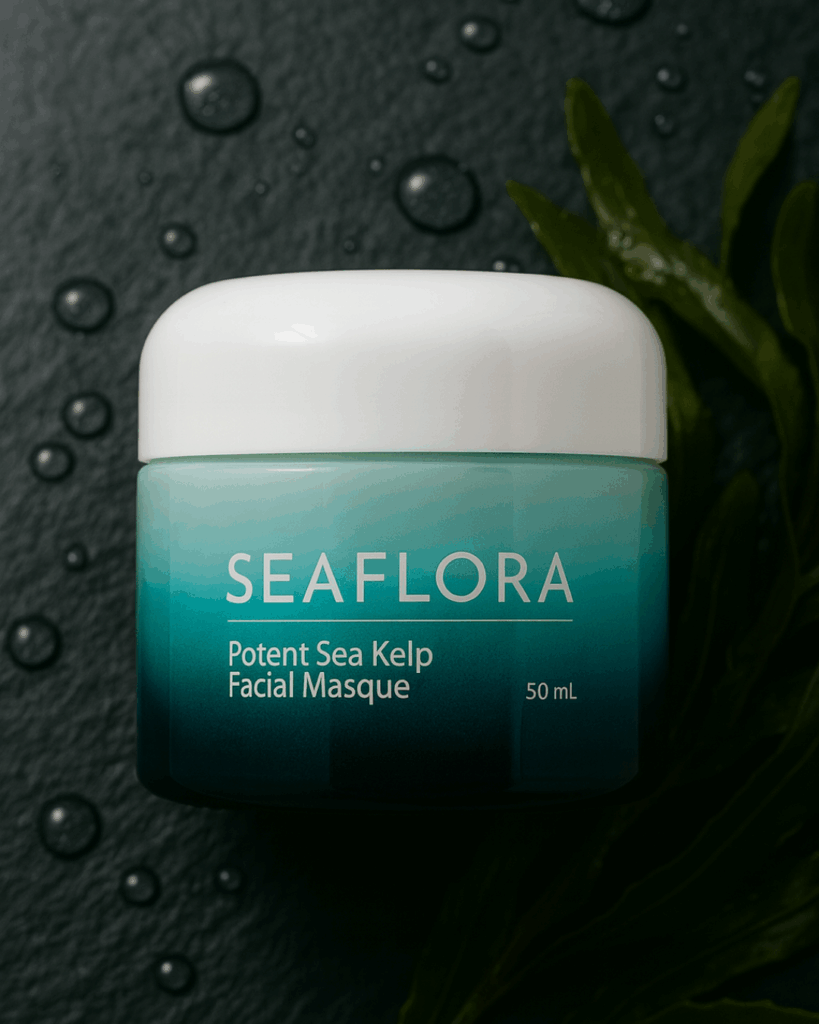 Seaflora's Potent Sea Kelp Facial Masque which is part of our calming skincare routine.