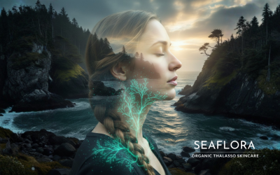 Abstract art illustrating the interconnected flow between brain, gut, and skin, centered on ocean elements, symbolizing holistic healing.